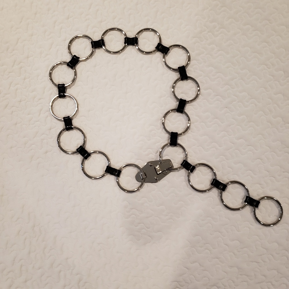 Michael Kors BELT--Black/Silver Tone Ring Chain